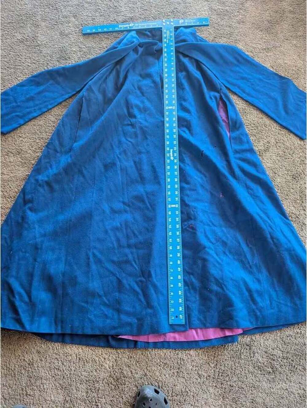 Vintage Blue Wool Coat with Purple Lining